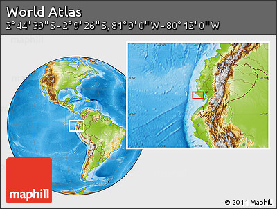 Physical Location Map of the Area around 2° 27' 3" S, 80° 40' 30" W