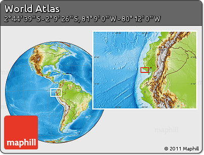 Physical Location Map of the Area around 2° 27' 3" S, 80° 40' 30" W