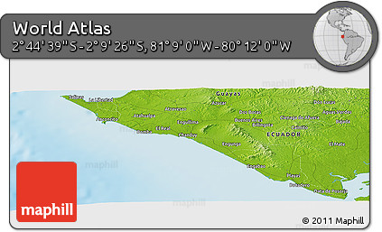 Physical Panoramic Map of the Area around 2° 27' 3" S, 80° 40' 30" W