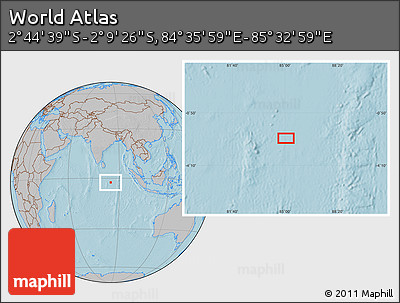 Gray Location Map of the Area around 2° 27' 3" S, 85° 4' 29" E, hill shading