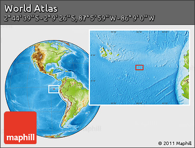 Physical Location Map of the Area around 2° 27' 3" S, 86° 37' 30" W