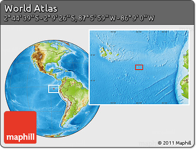 Physical Location Map of the Area around 2° 27' 3" S, 86° 37' 30" W