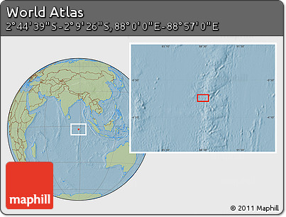 Savanna Style Location Map of the Area around 2° 27' 3" S, 88° 28' 29" E, hill shading