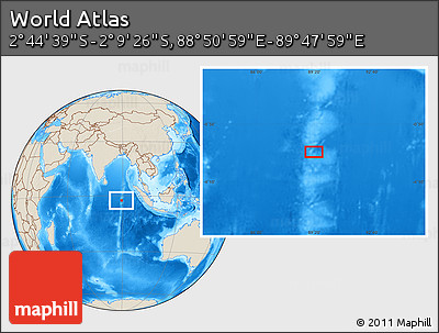 Shaded Relief Location Map of the Area around 2° 27' 3" S, 89° 19' 29" E
