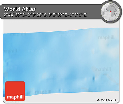 Shaded Relief 3D Map of the Area around 2° 27' 3" S, 8° 34' 29" E