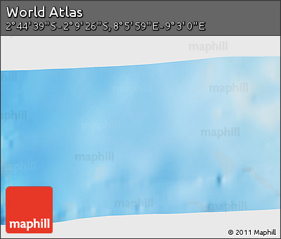 Shaded Relief 3D Map of the Area around 2° 27' 3" S, 8° 34' 29" E
