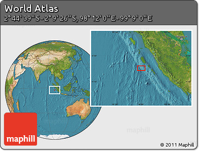 Satellite Location Map of the Area around 2° 27' 3" S, 98° 40' 30" E