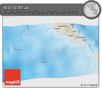 Shaded Relief 3D Map of the Area around 2° 27' 3" S, 99° 31' 30" E