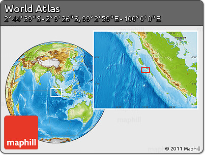 Physical Location Map of the Area around 2° 27' 3" S, 99° 31' 30" E