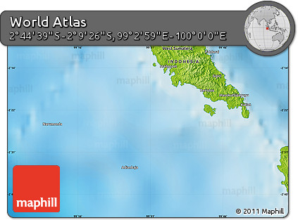 Physical Map of the Area around 2° 27' 3" S, 99° 31' 30" E