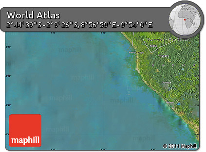 Satellite Map of the Area around 2° 27' 3" S, 9° 25' 30" E
