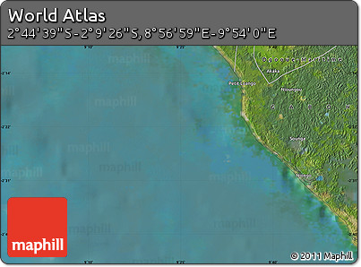Satellite Map of the Area around 2° 27' 3" S, 9° 25' 30" E