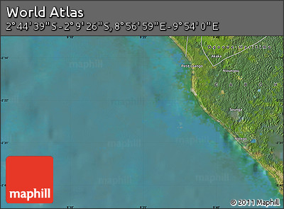 Satellite Map of the Area around 2° 27' 3" S, 9° 25' 30" E