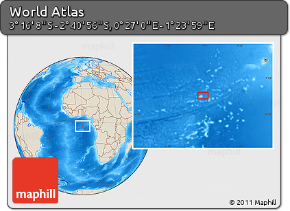 Shaded Relief Location Map of the Area around 2° 58' 32" S, 0° 55' 29" E
