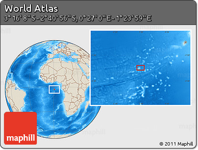 Shaded Relief Location Map of the Area around 2° 58' 32" S, 0° 55' 29" E