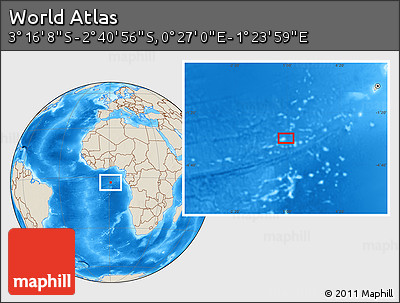 Shaded Relief Location Map of the Area around 2° 58' 32" S, 0° 55' 29" E