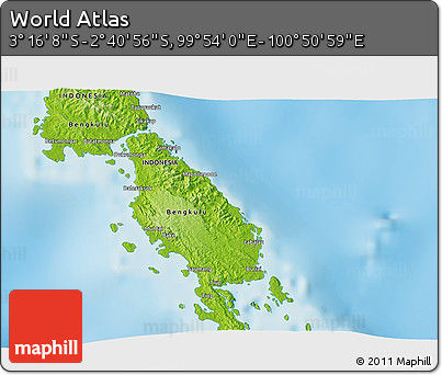 Physical 3D Map of the Area around 2° 58' 32" S, 100° 22' 30" E