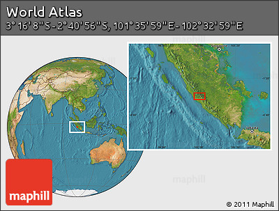 Satellite Location Map of the Area around 2° 58' 32" S, 102° 4' 29" E