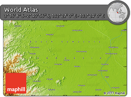 Physical Map of the Area around 2° 58' 32" S, 102° 55' 30" E
