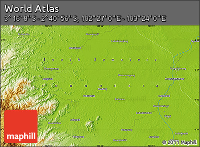 Physical Map of the Area around 2° 58' 32" S, 102° 55' 30" E