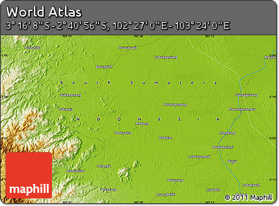 Physical Map of the Area around 2° 58' 32" S, 102° 55' 30" E