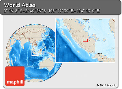 Shaded Relief Location Map of the Area around 2° 58' 32" S, 103° 46' 30" E