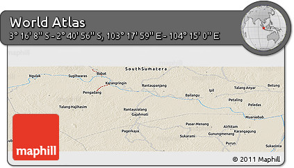 Shaded Relief Panoramic Map of the Area around 2° 58' 32" S, 103° 46' 30" E