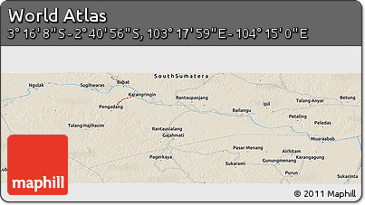 Shaded Relief Panoramic Map of the Area around 2° 58' 32" S, 103° 46' 30" E