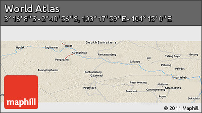 Shaded Relief Panoramic Map of the Area around 2° 58' 32" S, 103° 46' 30" E