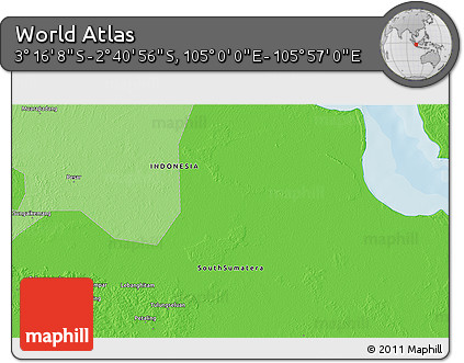 Political 3D Map of the Area around 2° 58' 32" S, 105° 28' 29" E