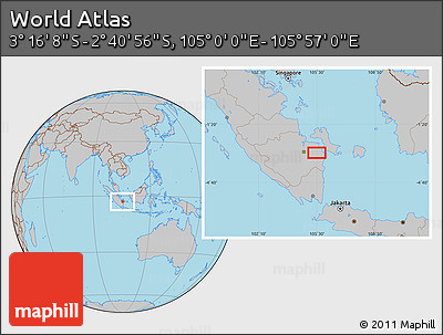 Gray Location Map of the Area around 2° 58' 32" S, 105° 28' 29" E