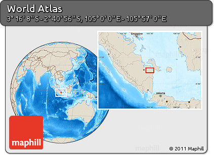 Shaded Relief Location Map of the Area around 2° 58' 32" S, 105° 28' 29" E