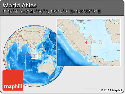 Shaded Relief Location Map of the Area around 2° 58' 32" S, 105° 28' 29" E