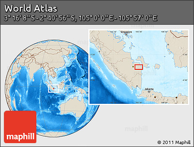Shaded Relief Location Map of the Area around 2° 58' 32" S, 105° 28' 29" E