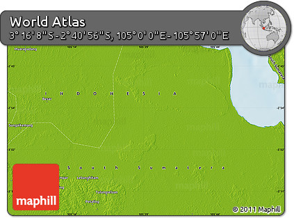 Physical Map of the Area around 2° 58' 32" S, 105° 28' 29" E