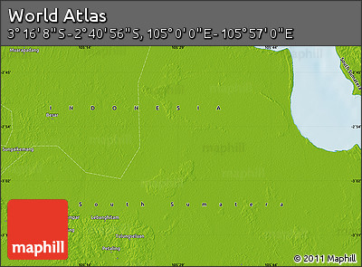 Physical Map of the Area around 2° 58' 32" S, 105° 28' 29" E