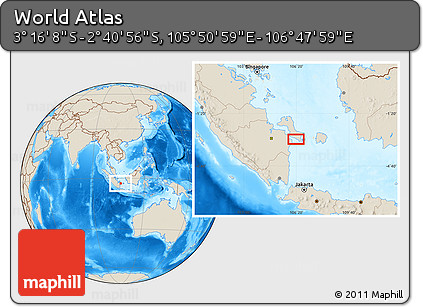 Shaded Relief Location Map of the Area around 2° 58' 32" S, 106° 19' 29" E