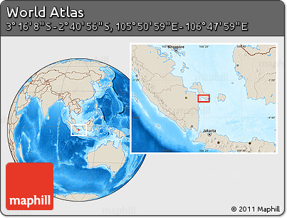 Shaded Relief Location Map of the Area around 2° 58' 32" S, 106° 19' 29" E