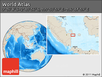Shaded Relief Location Map of the Area around 2° 58' 32" S, 106° 19' 29" E