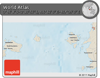 Shaded Relief 3D Map of the Area around 2° 58' 32" S, 107° 10' 30" E