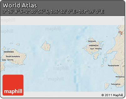 Shaded Relief 3D Map of the Area around 2° 58' 32" S, 107° 10' 30" E