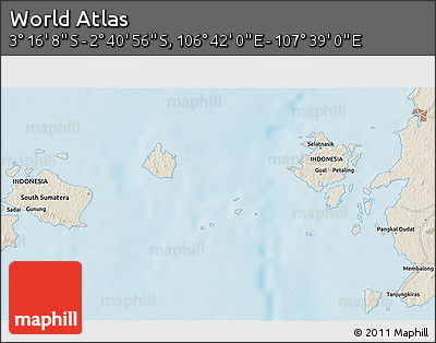 Shaded Relief 3D Map of the Area around 2° 58' 32" S, 107° 10' 30" E