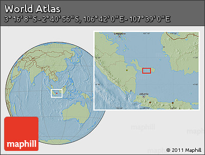 Savanna Style Location Map of the Area around 2° 58' 32" S, 107° 10' 30" E, hill shading