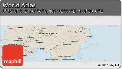 Shaded Relief Panoramic Map of the Area around 2° 58' 32" S, 108° 1' 30" E