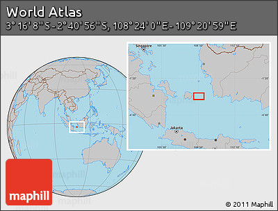 Gray Location Map of the Area around 2° 58' 32" S, 108° 52' 30" E