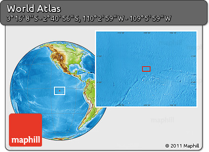Physical Location Map of the Area around 2° 58' 32" S, 109° 34' 29" W