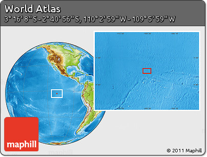 Physical Location Map of the Area around 2° 58' 32" S, 109° 34' 29" W
