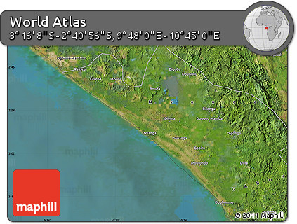 Satellite Map of the Area around 2° 58' 32" S, 10° 16' 30" E