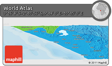 Political Panoramic Map of the Area around 2° 58' 32" S, 10° 16' 30" E