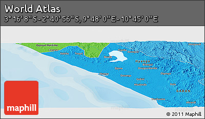 Political Panoramic Map of the Area around 2° 58' 32" S, 10° 16' 30" E